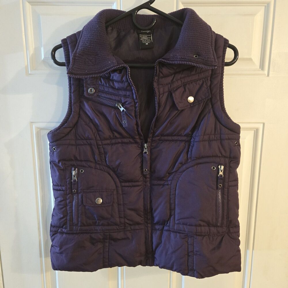 Vanity Y2K Purple Puffer Vest Ribbed Collar Zip Front Women Medium Retro Utility